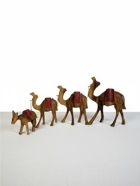 Vintage Hand Carved Wood Mule Led Camel Train